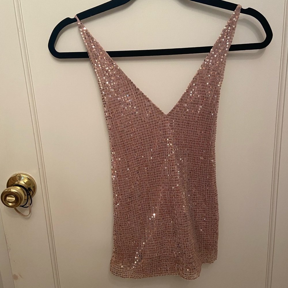 Sequined cami with criss cross back